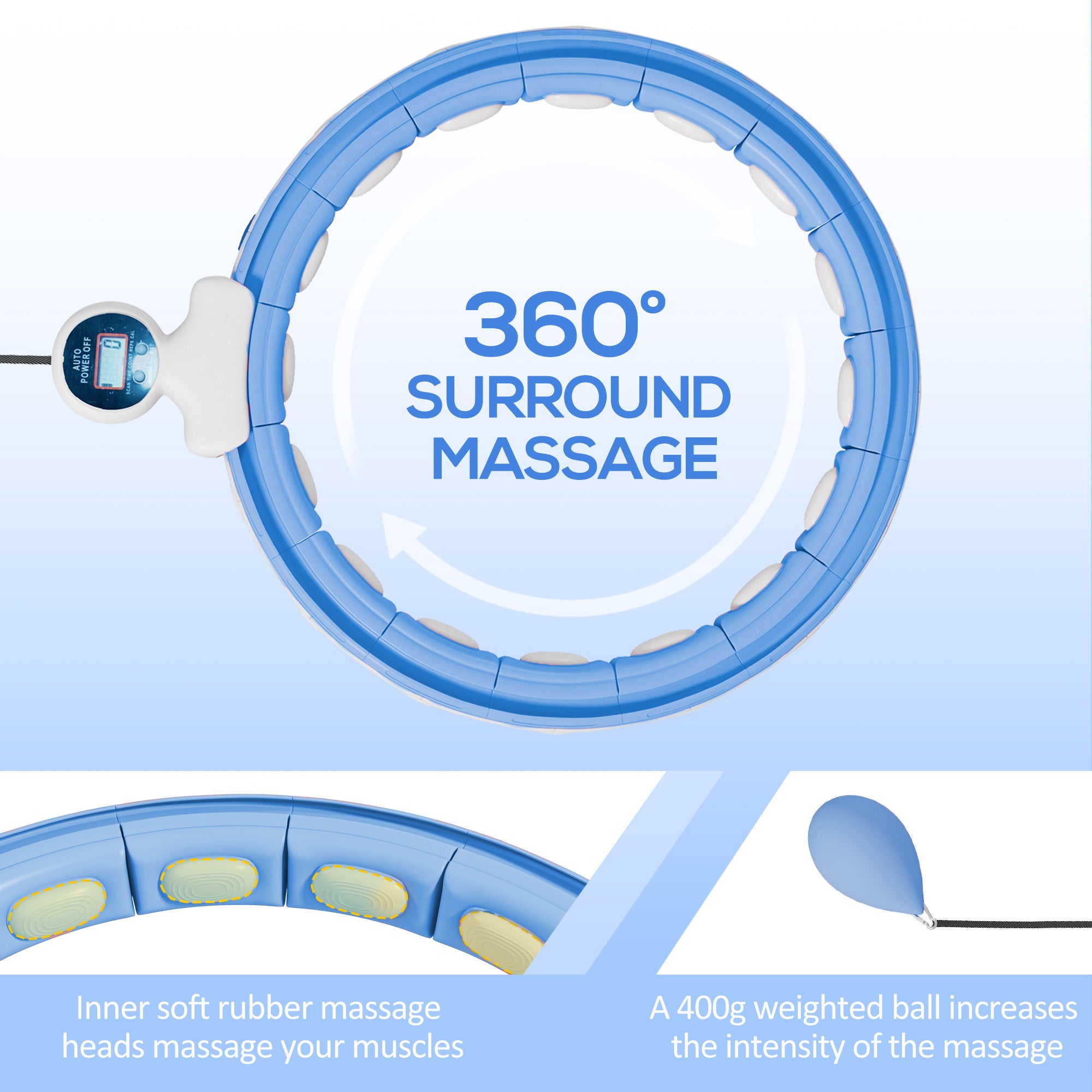 Weighted Massage Hula Hoop – SPORTNOW Smart Hoop with 16 Knots, Auto-Rotating Ball & Fitness Counter